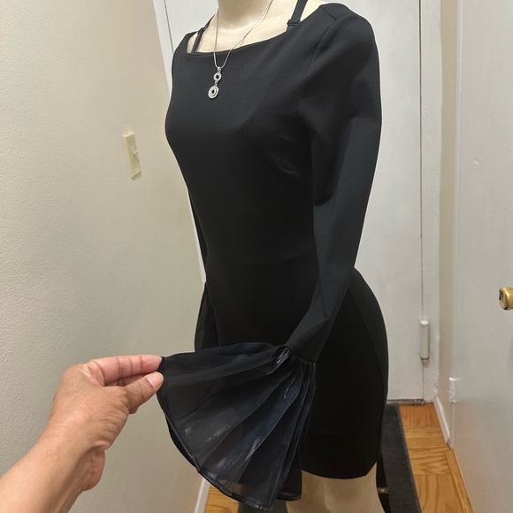 NWOT STAUD Hawthorne Chiffon Bell-Sleeves Mini Dress In Black Size XS. - Picture 5 of 9